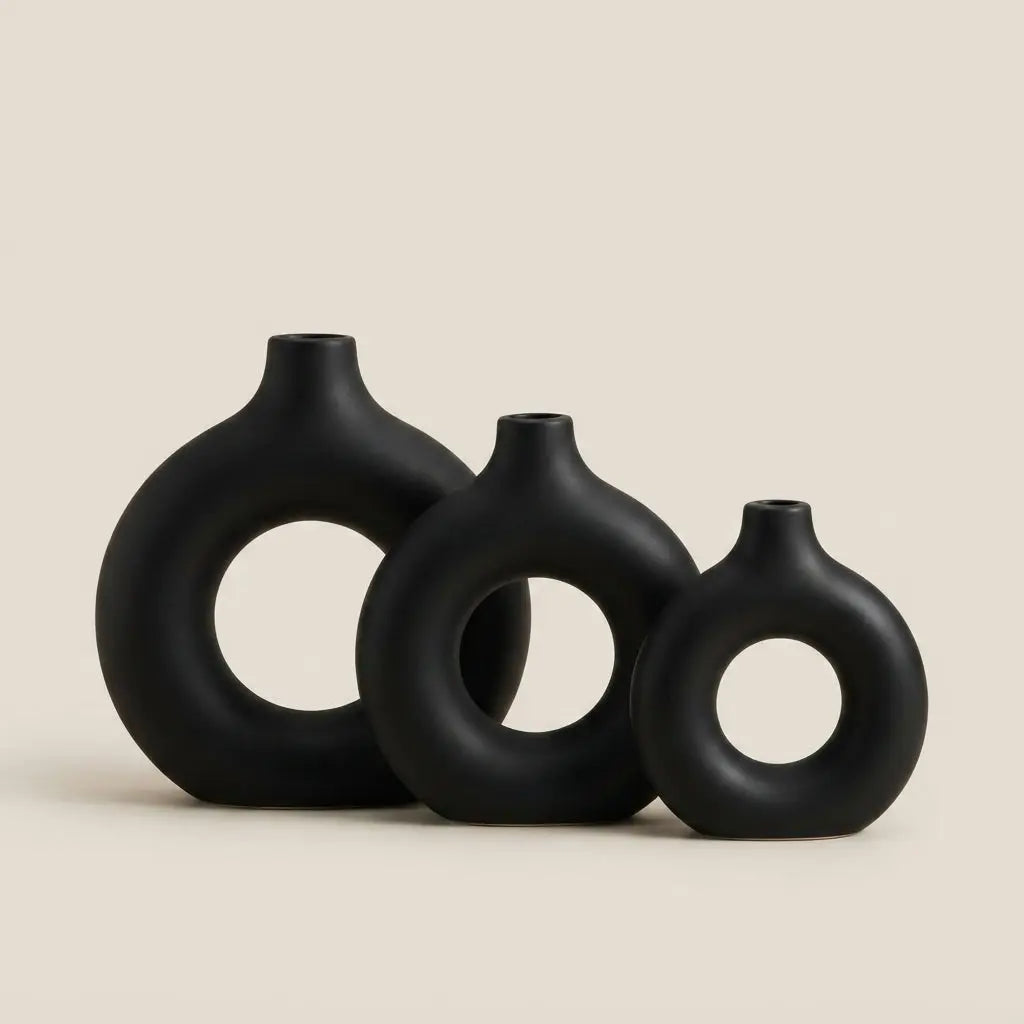 Lot de 3 Vases Décoratifs Ronds en Plastique | Design Scandinave