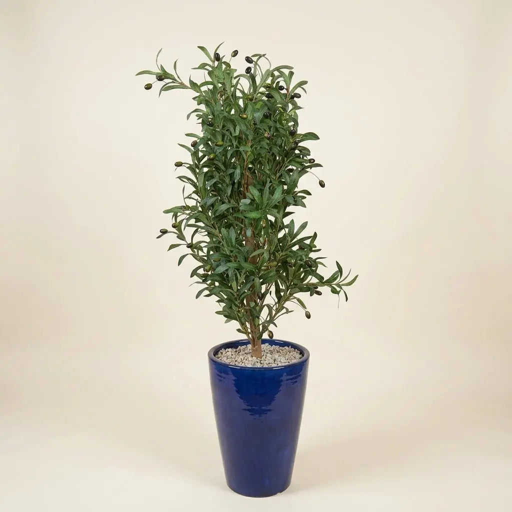 Olivier Artificiel en Pot Haut Bleu – Arbre Synthétique Méditerranéen avec Olives