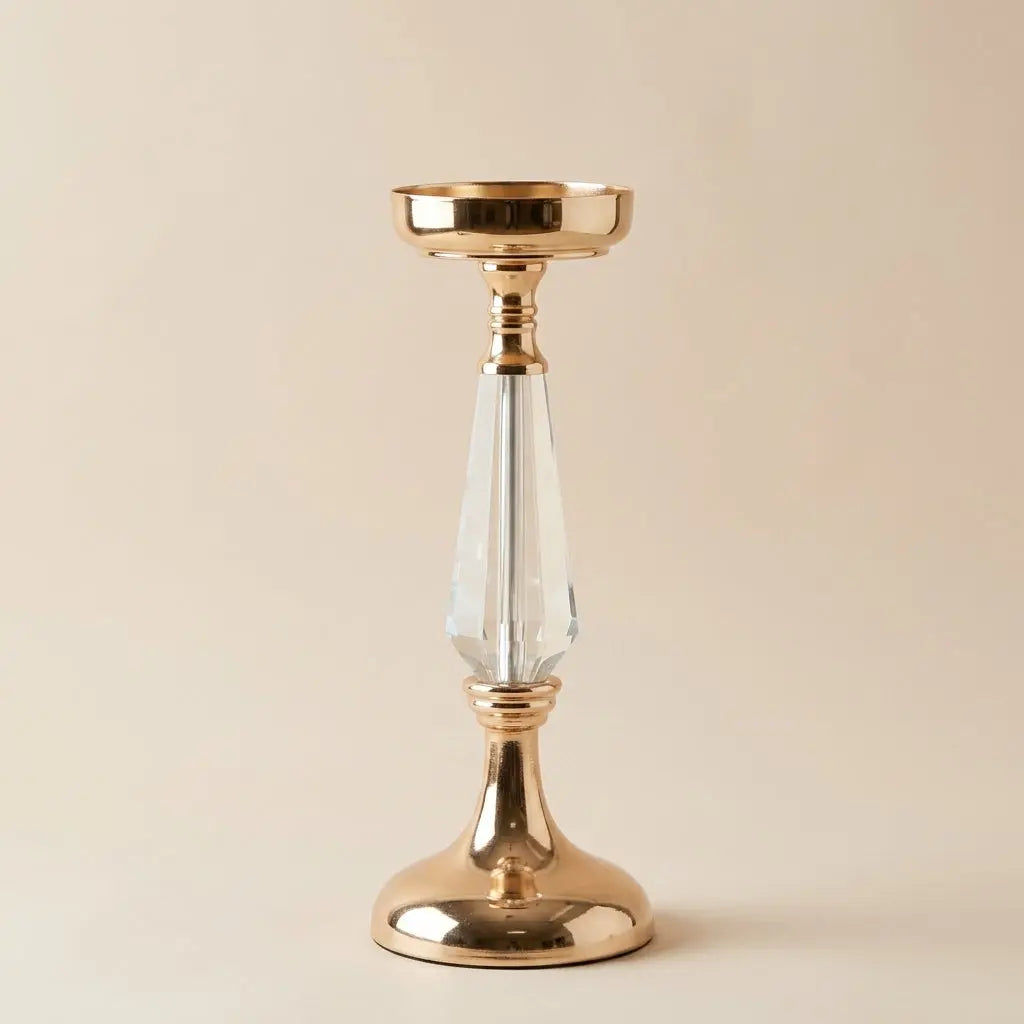 Support Floral Doré avec Fût en Cristal Taillé – Piédestal pour Composition & Bouquet