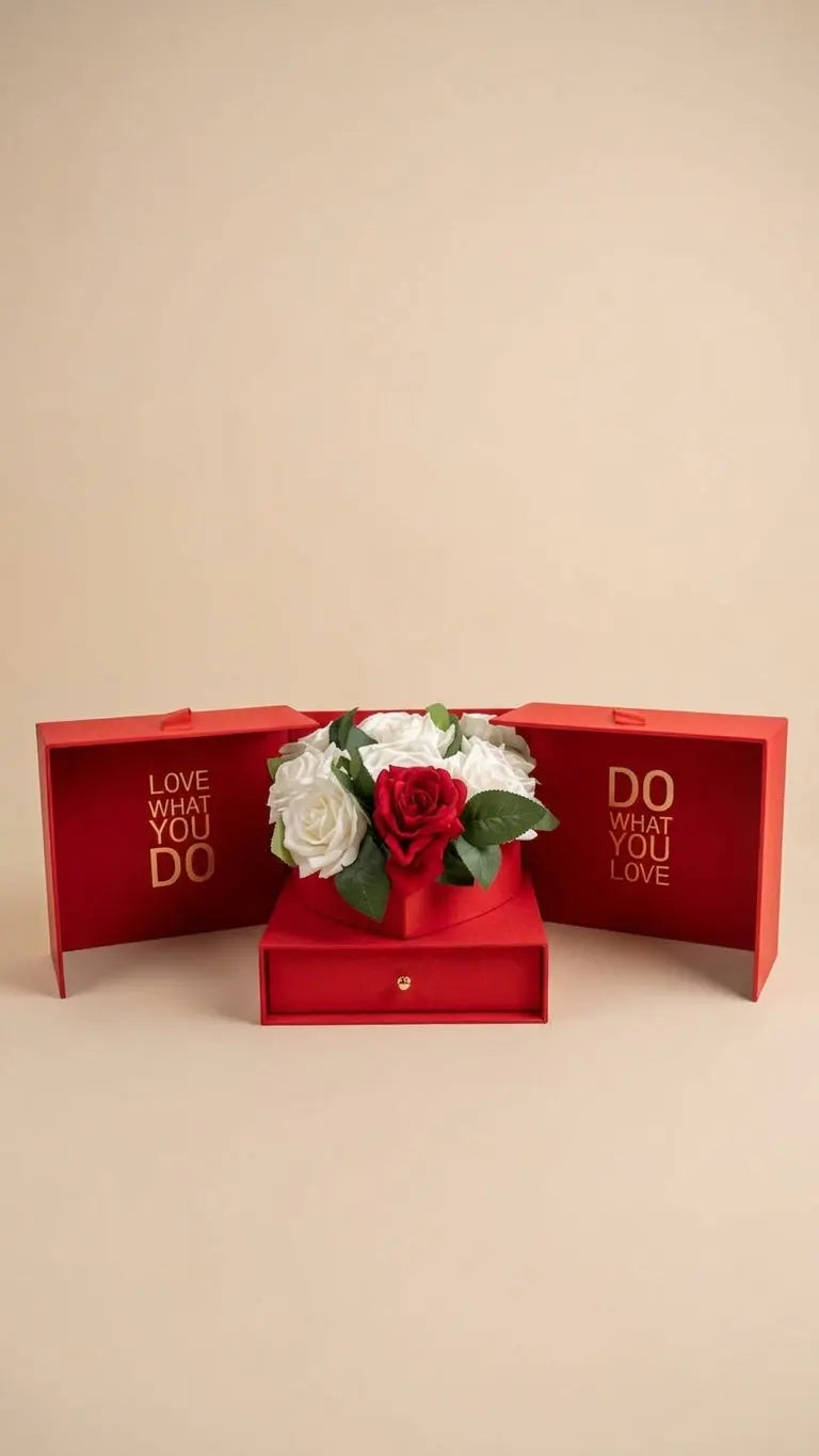 Coffret Floral Romance avec Roses Artificielles & Tiroir Surprise Secret darlworod