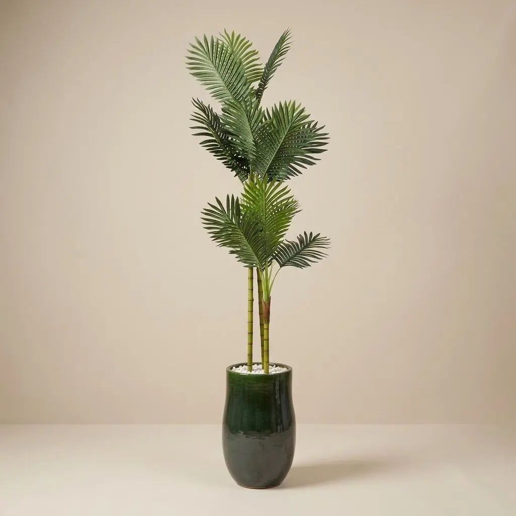 Palmier Areca Artificiel Haut – Plante Verte Synthétique en Pot Céramique Vert Vert Émeraude