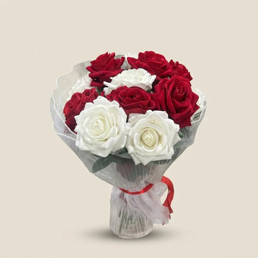 Bouquet de Roses Artificielles Rouges et Blanches – Élégance & Romance Durable darlworod