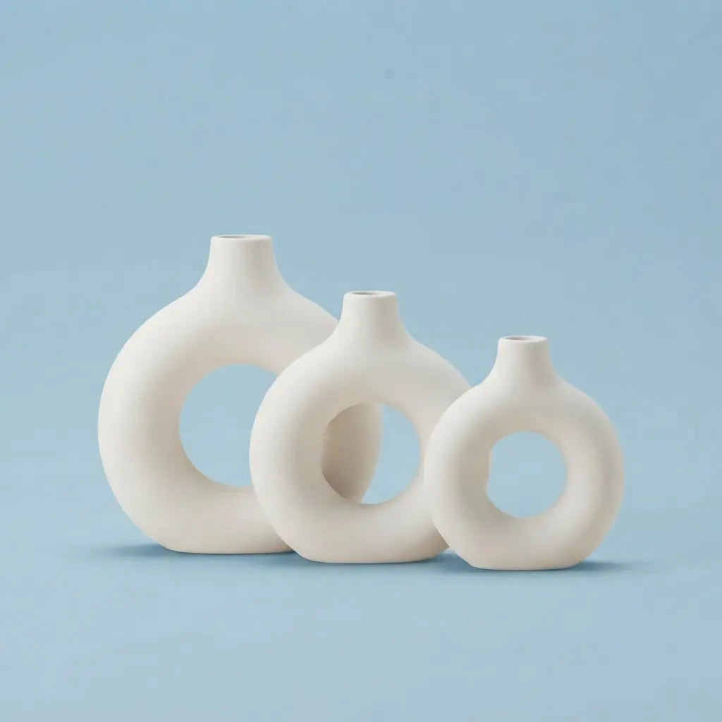 Lot de 3 Vases Décoratifs Ronds en Plastique | Design Scandinave