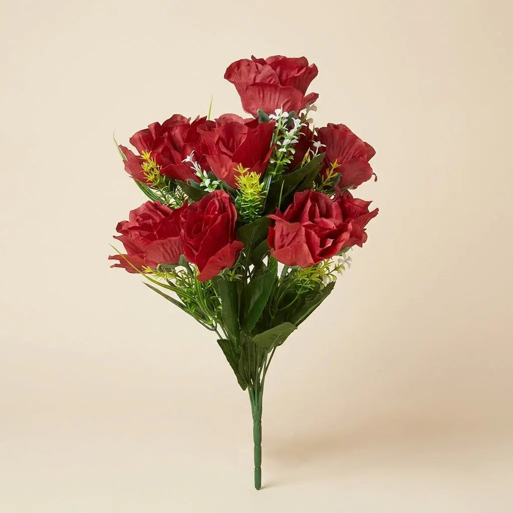 Bouquet de Roses Artificielles Rouges – Botte de Fleurs Synthétiques Élégantes