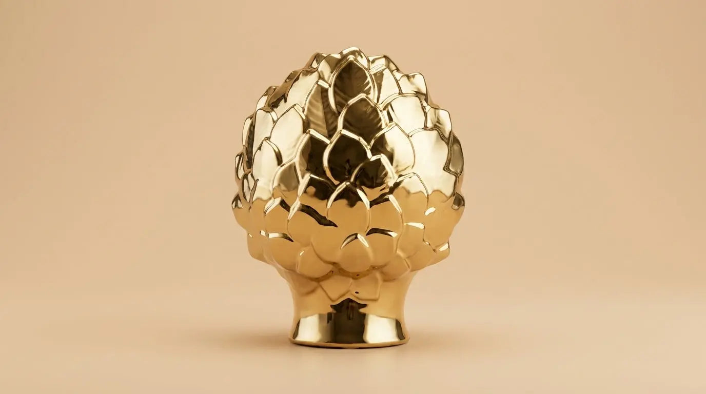 Artichaut Décoratif en Céramique Dorée – Sculpture Statuette Rangement / Vase Chic