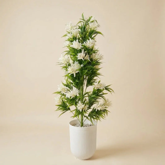 Plante Artificielle Fleurie Pyramide et Son Pot en Céramique Blanche darlworod