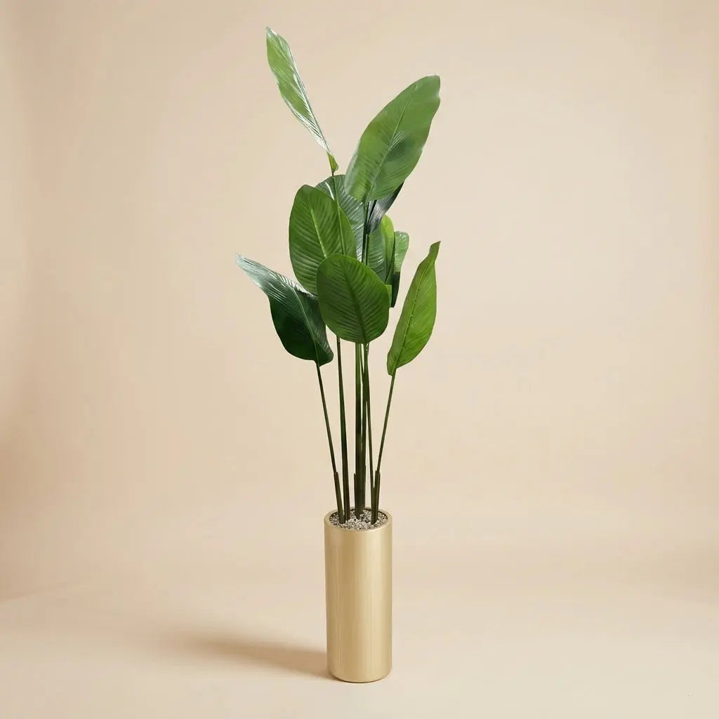 Plante Artificielle Strelitzia (Oiseau du Paradis) – Pot Cylindrique Doré Premium darlworod