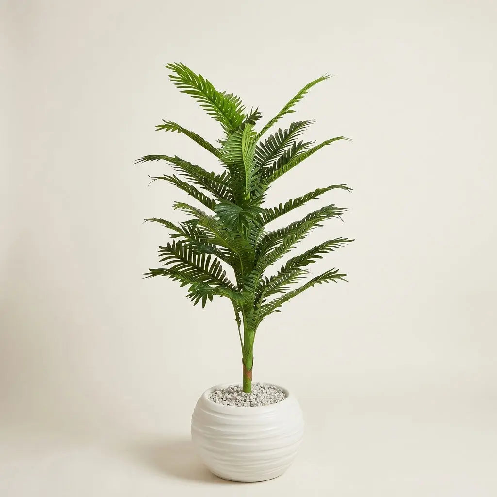 Palmier Cycas Artificiel Premium – Pot en Céramique Blanche Ondulée darlworod