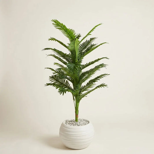 Palmier Cycas Artificiel Premium – Pot en Céramique Blanche Ondulée darlworod