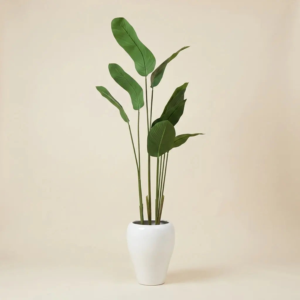 Plante Artificielle Géante Strelitzia avec Pot Blanc Élégant – Déco d'Intérieur Premium darlworod
