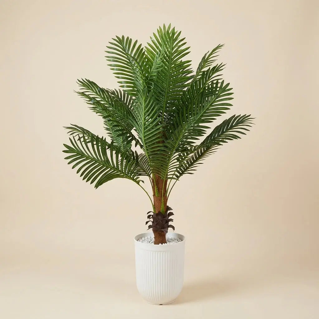 Palmier Cycas Artificiel et Son Pot en Céramique Blanche darlworod