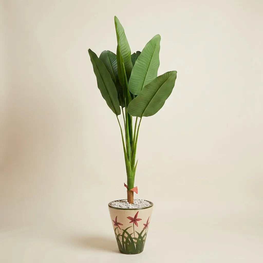 Oiseau du Paradis Artificiel et Son Pot en Céramique Peint à la Main darlworod
