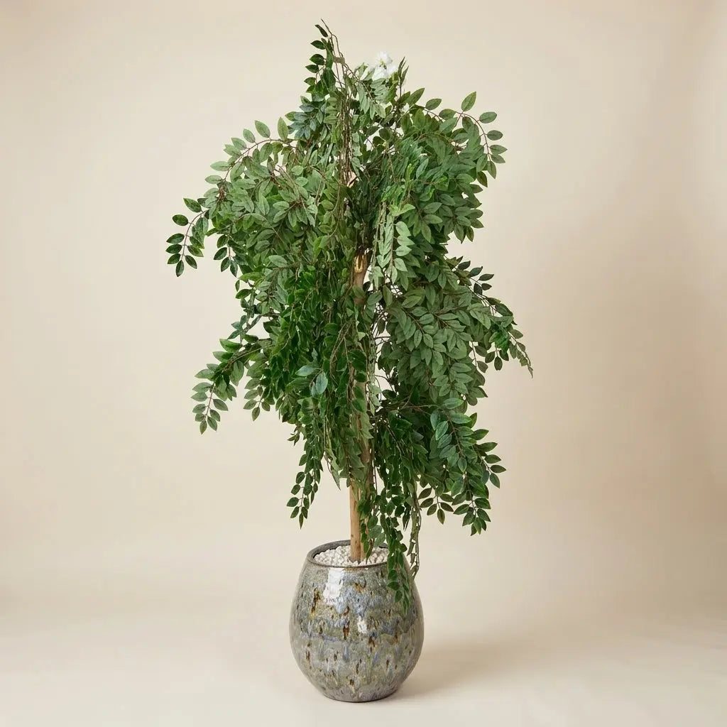 Arbre Artificiel Pleureur et Son Pot en Céramique Émaillée darlworod