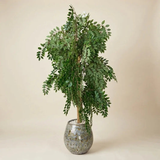 Arbre Artificiel Pleureur et Son Pot en Céramique Émaillée darlworod