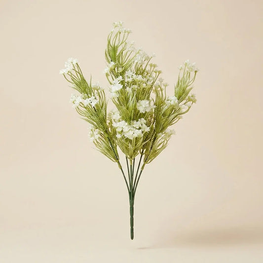 Pick de Fleurs Artificielles Blanches et Feuillage Vert – Bouquet Champêtre Vaporeux