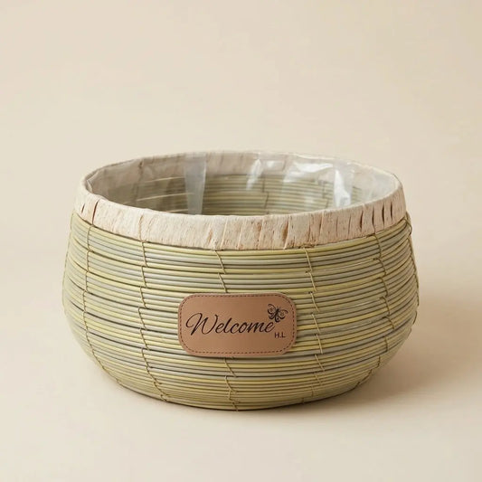 Cache-Pot Tressé Rond "Welcome" avec Film Plastique Étanche – Grand Format