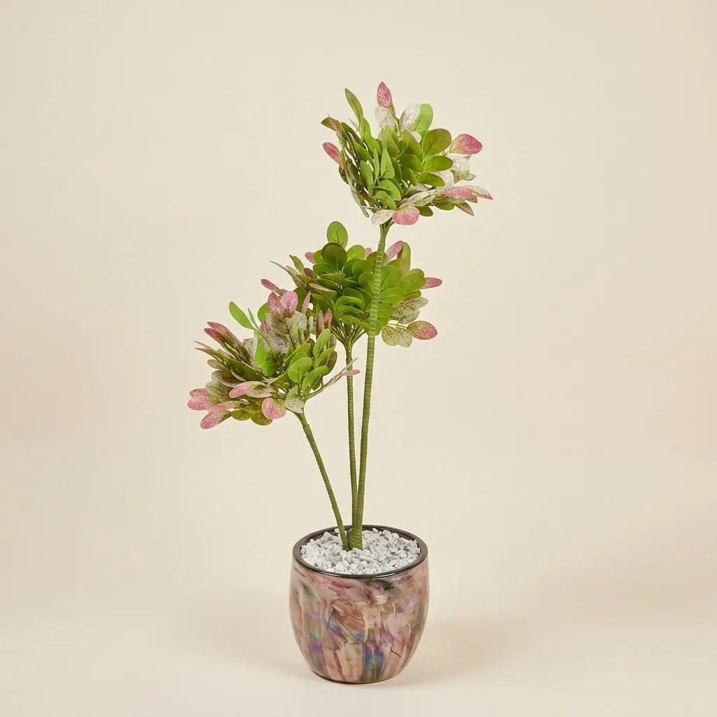 Plante Artificielle Arborescente Bi-Couleur – Pot en Céramique Effet Marbré darlworod
