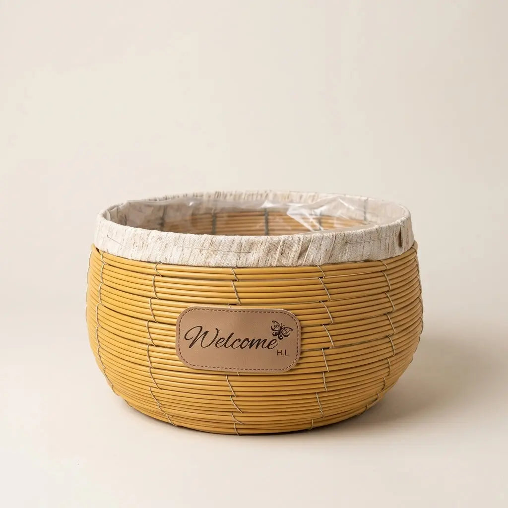 Cache-Pot Tressé Rond "Welcome" avec Doublure Étanchéité – Format Moyen