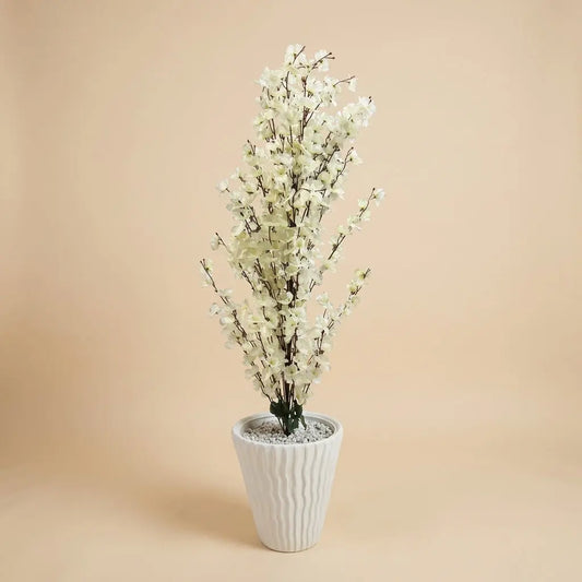 Arbre de Cerisier en Fleurs Artificiel (Sakura) avec Pot Design Strié Blanc darlworod