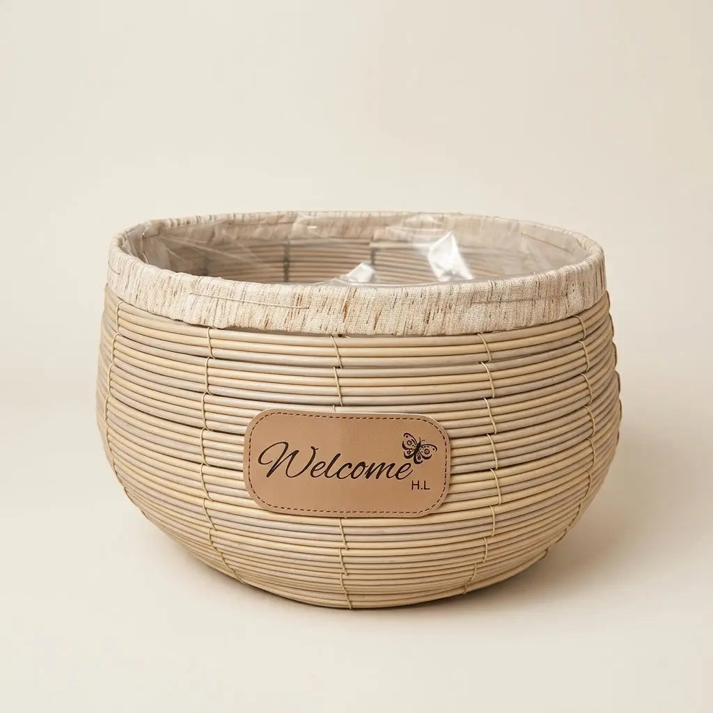 Cache-Pot Tressé Rond "Welcome" avec Doublure Étanchéité – Format Moyen