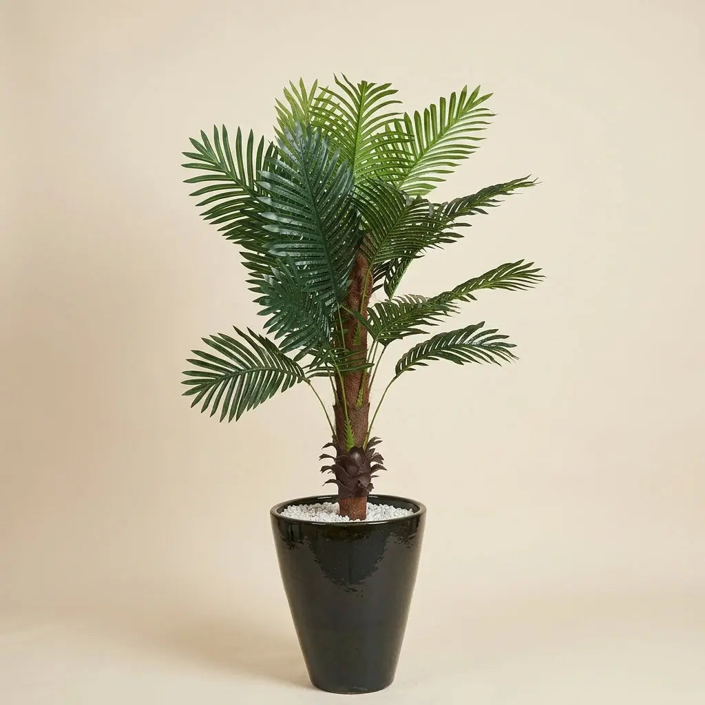 Palmier Artificiel Luxuriant et Son Grand Pot en Céramique Noire darlworod