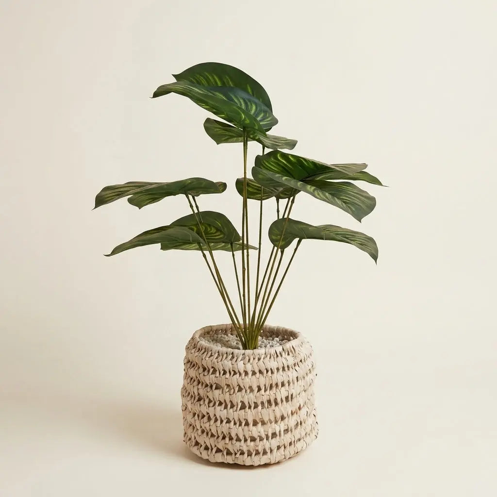 Plante Artificielle en Pot Panier Tressé – Calathéa ou Arbre Tropical Synthétique