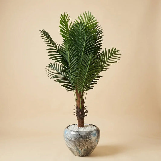 Palmier Cycas Artificiel Synthétique en Vase Marbré – Déco d'Intérieur Premium darlworod