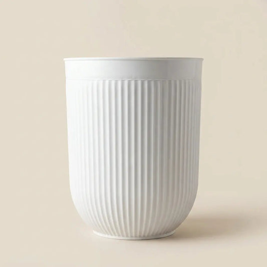 Pot de Fleur en Plastique Blanc Strié – Cache-Pot Cylindrique Cannelté Intérieur & Extérieur