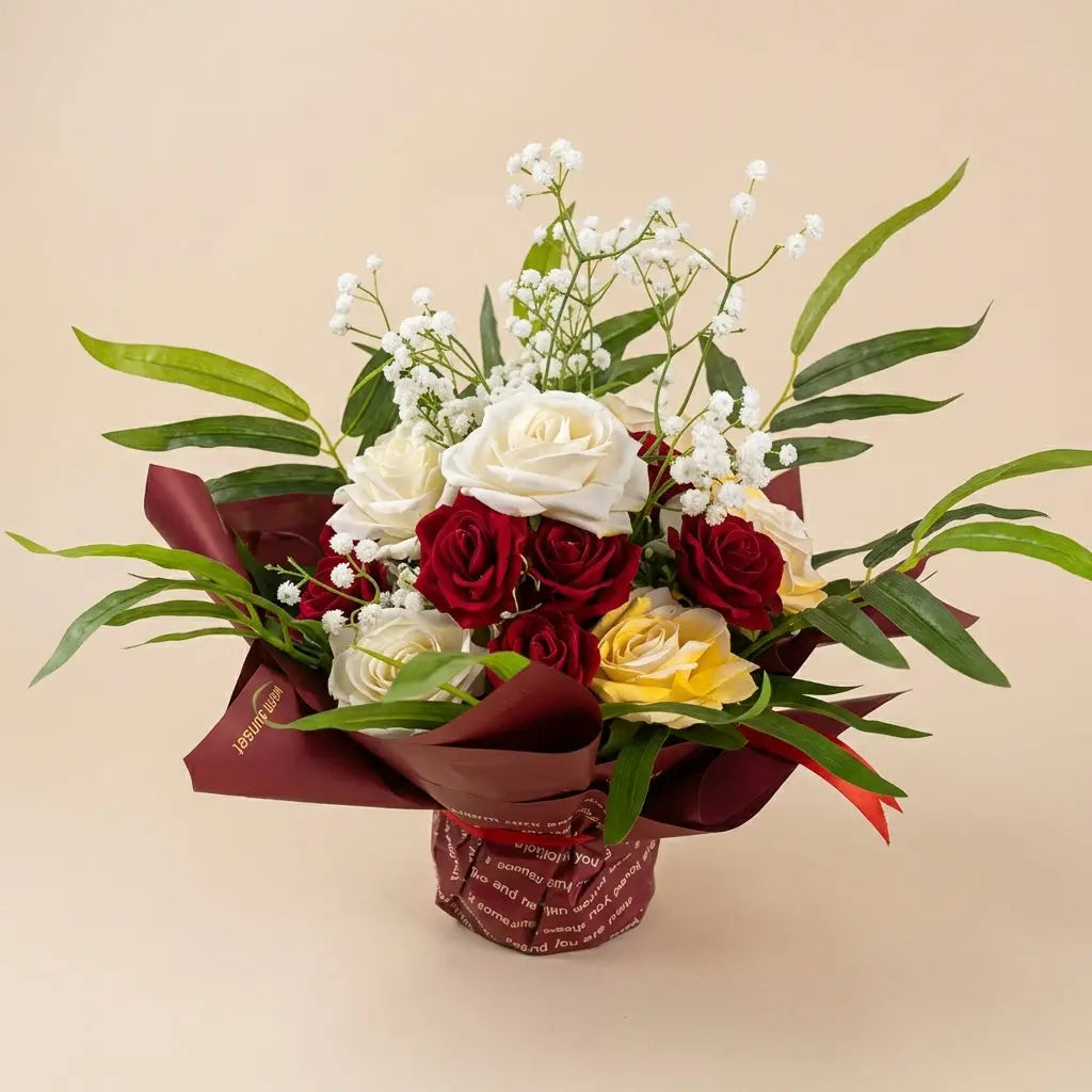 Bouquet de Roses Rouges et Blanches Artificielles – Cadeau Élégant & Romantique darlworod