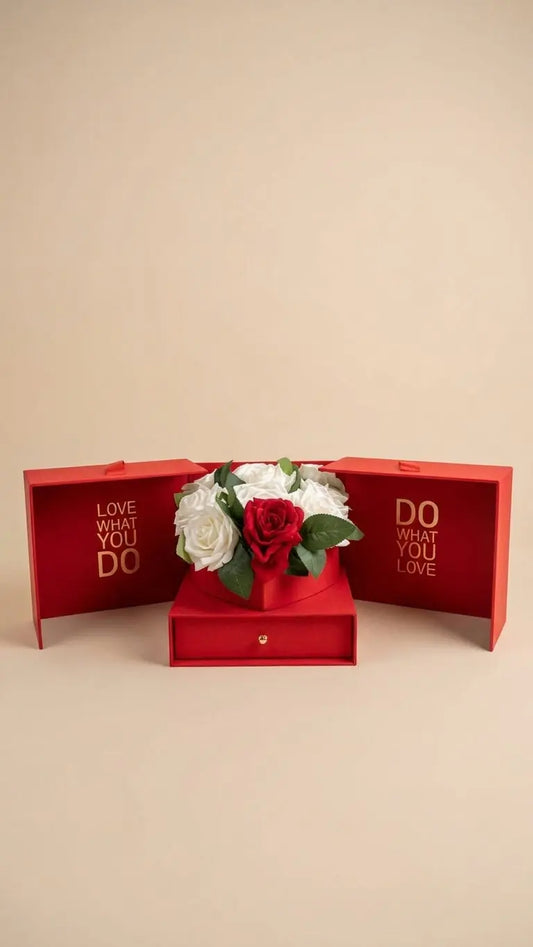 Coffret Floral Romance avec Roses Artificielles & Tiroir Surprise Secret darlworod