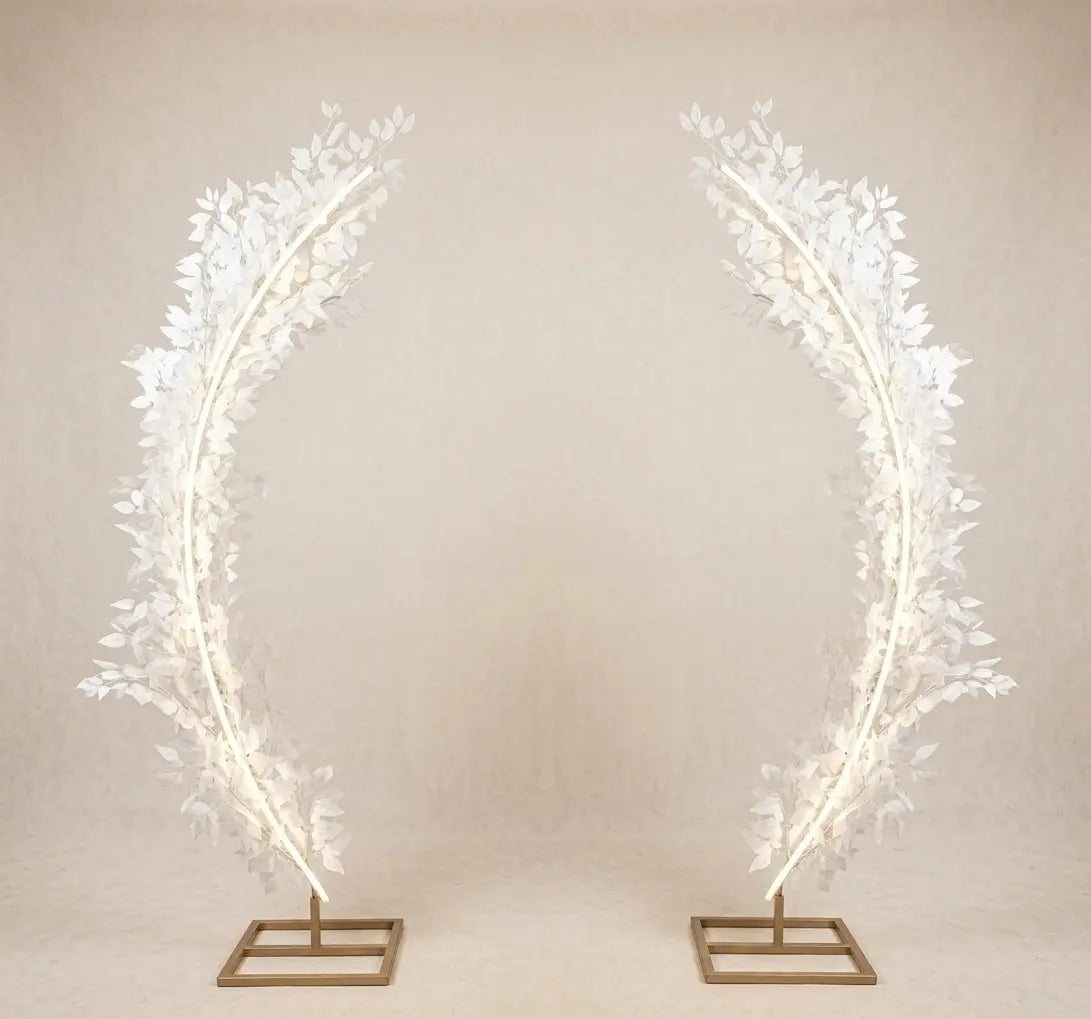 Paires de Colonnes Arches Lumineuses LED Feuillage Blanc – Décoration de Cérémonie