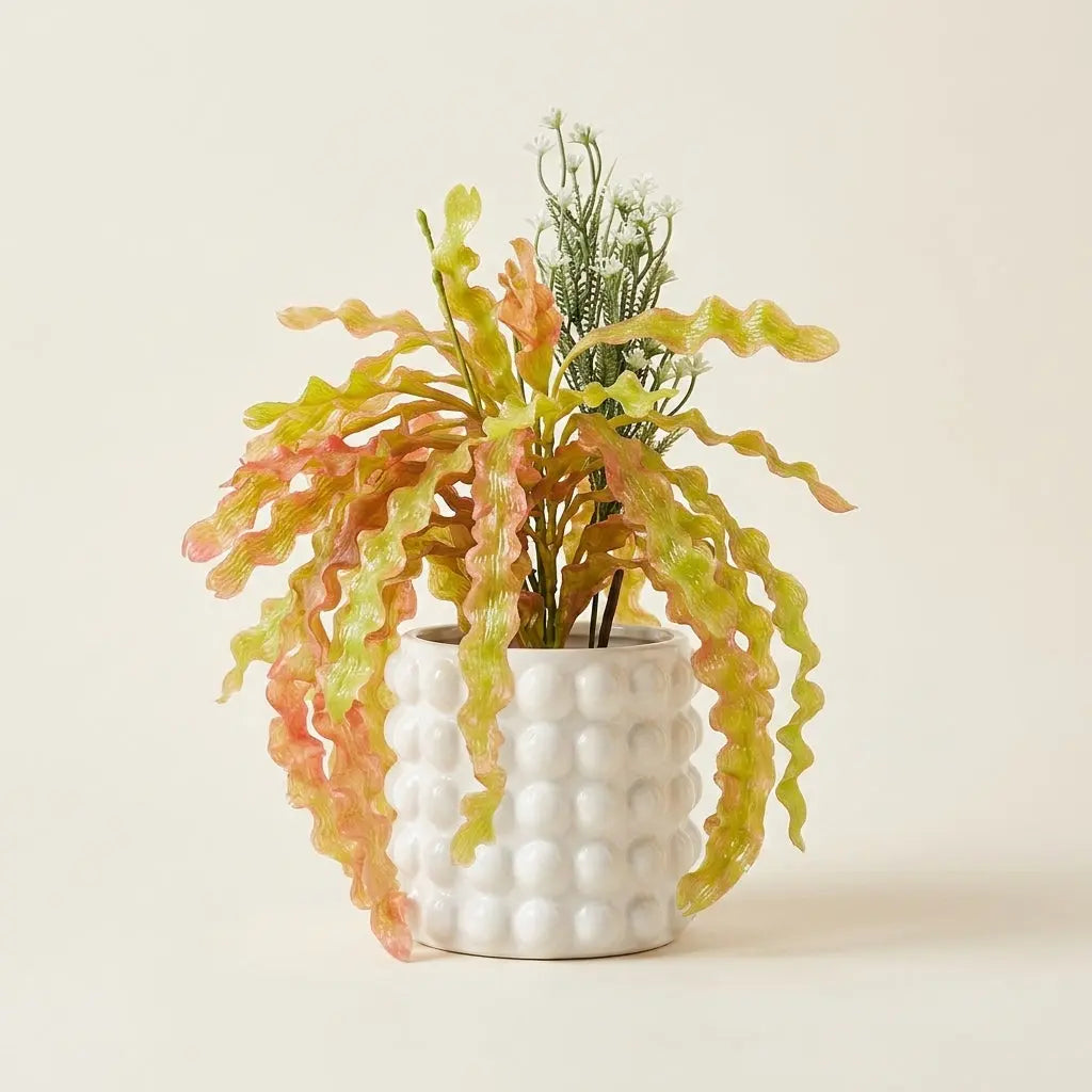 Plante Artificielle en Pot Relief – Fougère Ondulée Synthétique aux Tons Automnaux