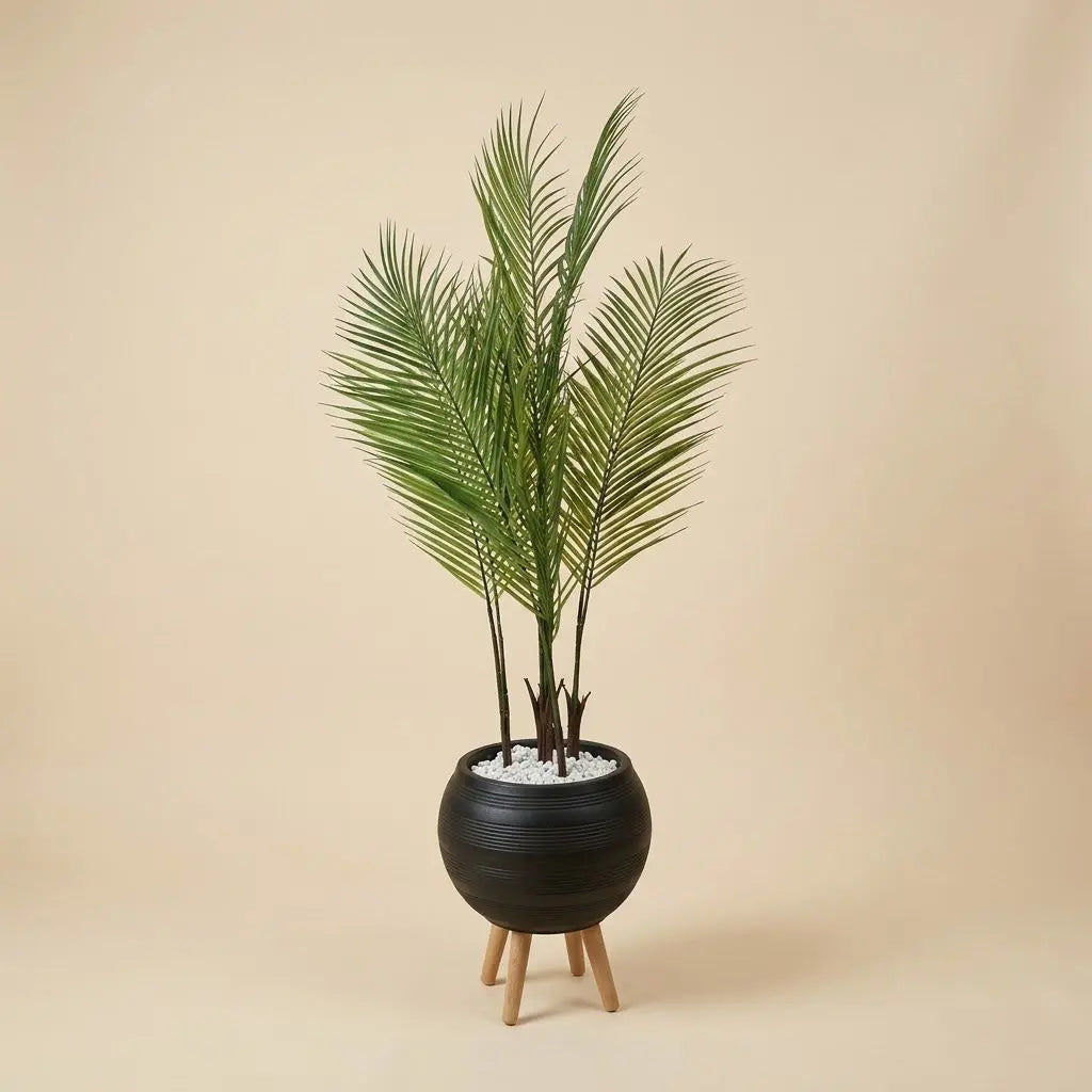 Palmier Artificiel en Pot Noir sur Trépied – Plante d’Intérieur Tropicale & Moderne darlworod