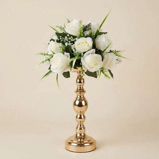 Centre de Table Floral sur Pied Doré – Composition de Roses Prestige darlworod