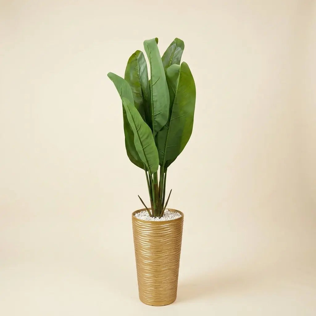 Bananier Artificiel Synthétique – Plante Tropicale en Pot Doré Strié Premium