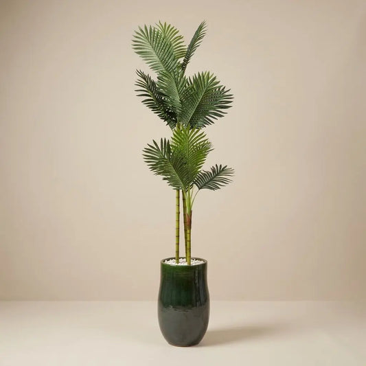 Palmier Areca Artificiel Haut – Plante Verte Synthétique en Pot Céramique Vert Vert Émeraude